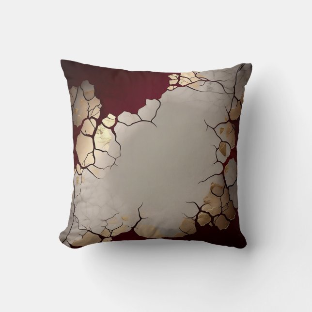 Red Marble With Silver And Gold Throw Pillow (Front)