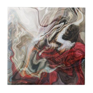 Red Marbled Abstract Design  Tile