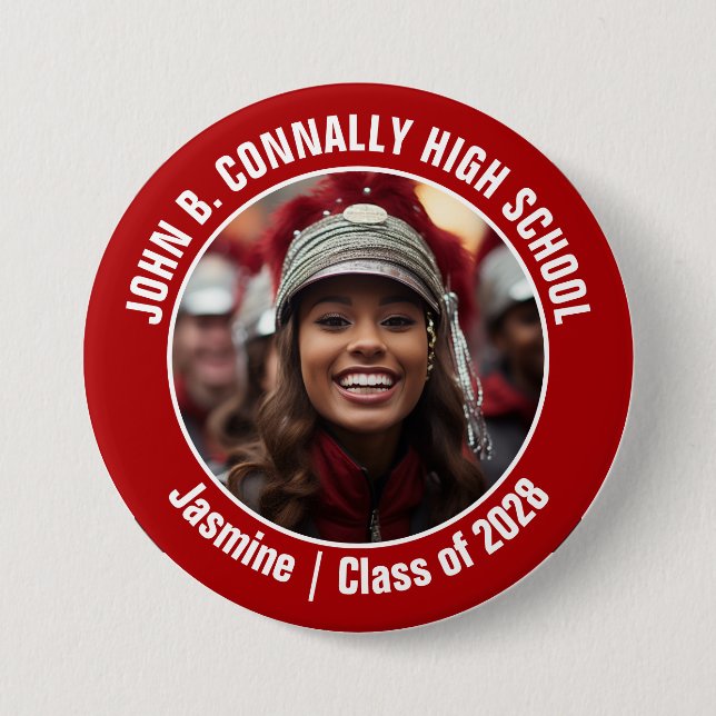 Red Marching Band Photo High School Spirit 3 Inch Round Button (Front)