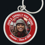 Red Marching Band Photo High School Spirit Keychain<br><div class="desc">This cool customized high school marching band photo features white typography of your team and player name on a red brag keychain for parents. Personalize with your student's photograph and class year as a proud parent. A mom and dad can take these to competition and games.</div>