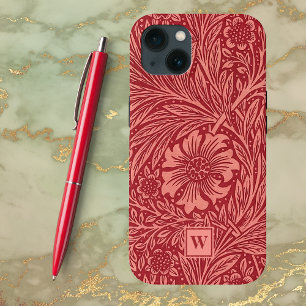 Red Marigold Floral by William Morris with Initial iPhone 13 Case