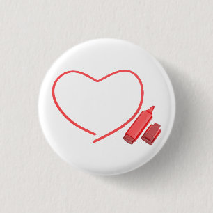 Red marker and red heart 1 inch round button