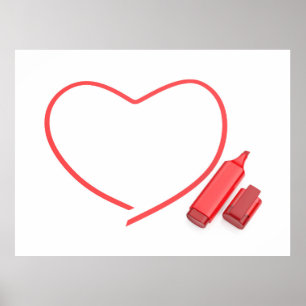 Red marker and red heart poster