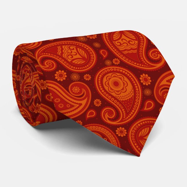 Red Maroon elegant vintage paisley pattern Tie (Rolled)