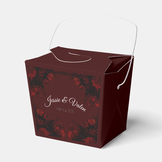 Red Maroon Floral Elegant Wedding Favor Box (Front Side)