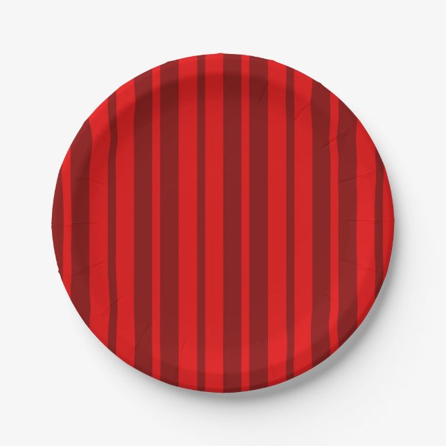 Red Maroon Stylish Stripes Pattern Design  Paper Plate (Front)