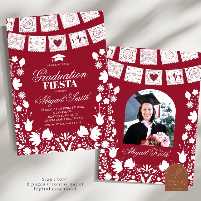 Red Maroon Talavera Mexican Graduation Fiesta Invitation (Creator Uploaded)