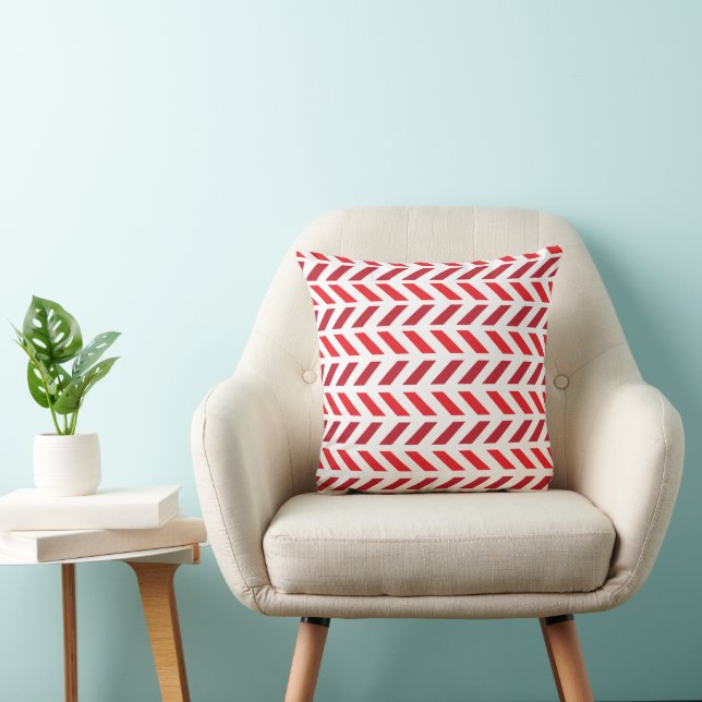 Red Maroon Zigzag Stripe Pattern Throw Pillow (Chair)