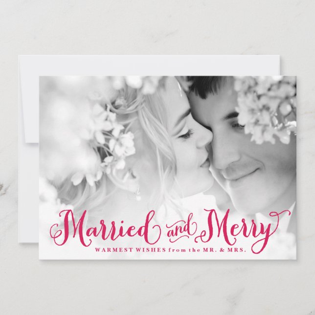 Red Married and Merry Newlywed Christmas Card (Front)