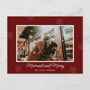 Red Married and Merry Newlywed Photo Holiday Postcard