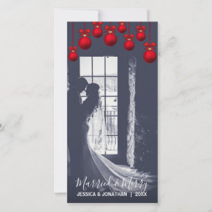 Red MARRIED & MERRY First Christmas   Add PHOTO Holiday Card