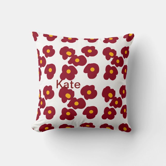 Red marron flower pattern add name text message  throw pillow (Front)