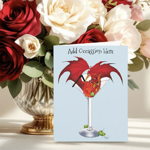 Red Martini Dragon Cocktail Fantasy Illustration Card