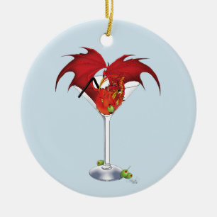 Red Martini Dragon Cocktail Fantasy Illustration Ceramic Ornament