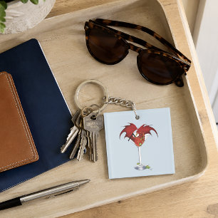 Red Martini Dragon Cocktail Fantasy Illustration Keychain