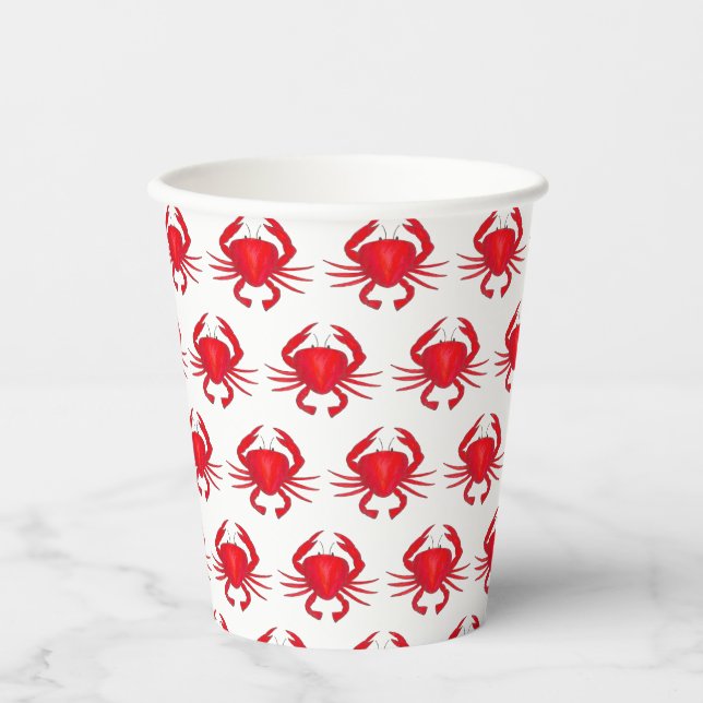 Red Maryland Hard Shell Crab Beach Ocean Seafood Paper Cups (Front)