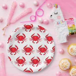 Red Maryland Hard Shell Crab Beach Ocean Seafood Paper Plate