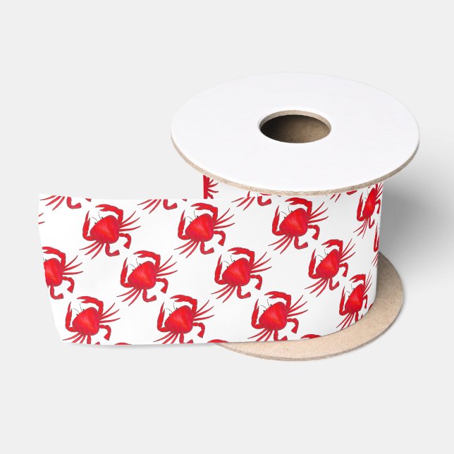 Red Maryland Hard Shell Crab Beach Ocean Seafood Satin Ribbon (Spool)