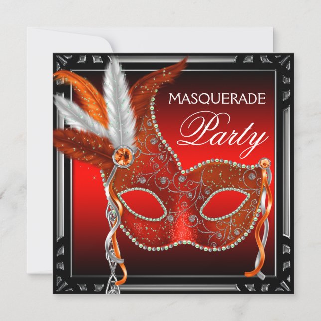 Red Mask Black Red Masquerade Party Invitation (Front)