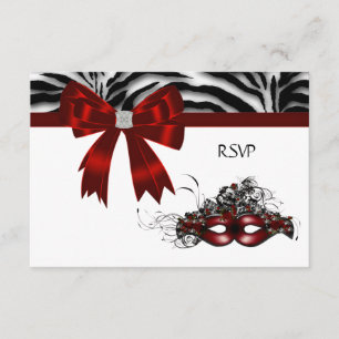 Red Mask Masquerade Party Sweet 16 RSVP Card