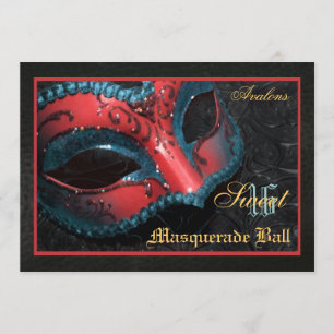 Red  Mask Masquerade Sweet 16 Party Invitation