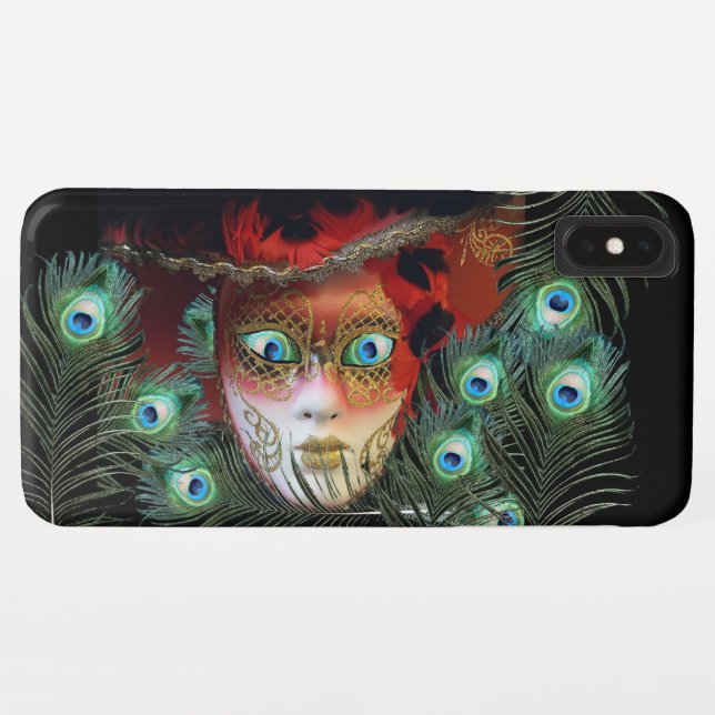 RED MASK WITH  PEACOCK FEATHERS MASQUERADE PARTY Case-Mate iPhone CASE (Back (Horizontal))