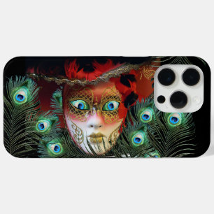 RED MASK WITH PEACOCK FEATHERS MASQUERADE PARTY iPhone 15 PRO MAX CASE