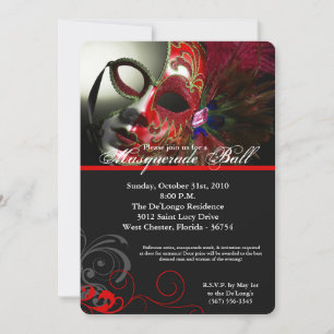 Red Masquerade Ball Mask Costume Halloween Part Invitation