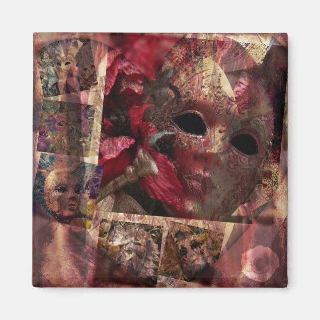 Red Masquerade Mask Square Magnet (Front)