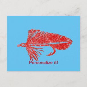 Red Matuka streamer, fly fishing, fly tying art Holiday Postcard