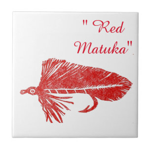 "Red Matuka" streamer trout fly tile. Tile