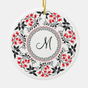 Red May lily ring Personalized Monogram Initial Ceramic Ornament