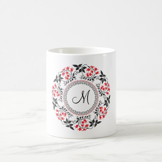 Red May lily ring Personalized Monogram Initial Coffee Mug (Center)