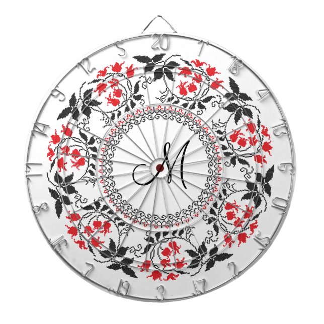 Red May lily ring Personalized Monogram Initial Dartboard (Front)