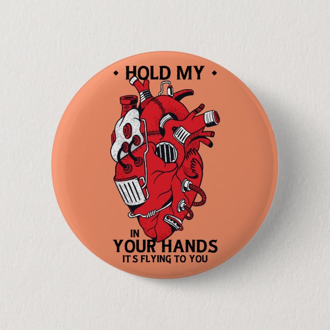 Red Mechanical Heart Steampunk Design 2 Inch Round Button (Front)
