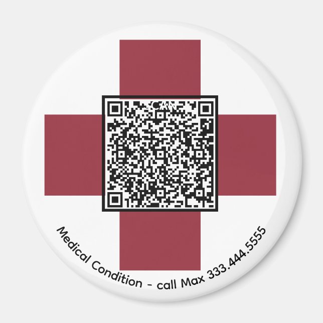 *~* Red Medical Alert ICE QR AP38 Cross Magnet (Front)