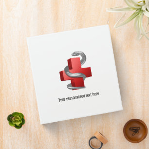 Red Medical Cross Silver Serpent Snake Symbol Binder