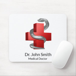 Red Medical Cross Silver Serpent Snake Symbol Mouse Pad