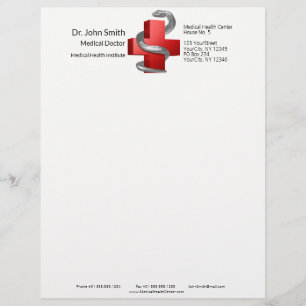 Red Medical Cross Silver Serpent Symbol Snake Letterhead