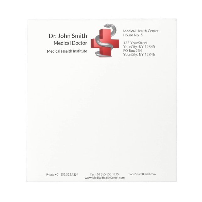Red Medical Cross Symbol Serpent Silver Snake Notepad (Front)