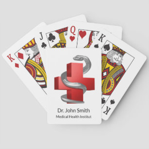 Red Medical Cross Symbol Serpent Silver Snake Playing Cards