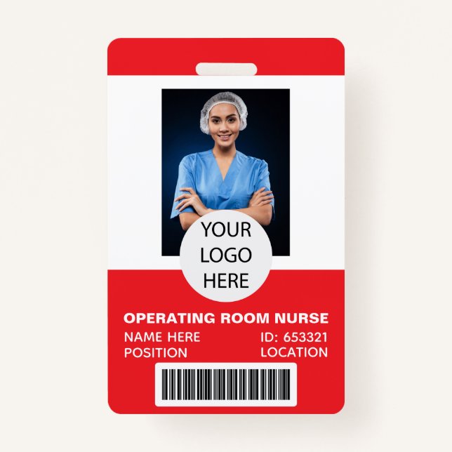 Red Medical Operating Room Nurse Photo ID Badge (Front)