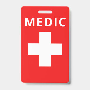 Red Medical Print Custom Name Costume Employee Badge