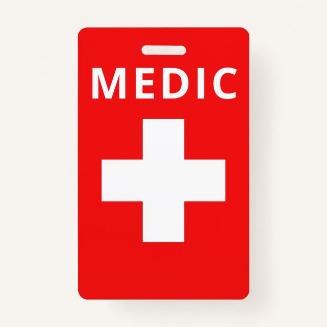 Red Medical Print Custom Name Costume Employee Badge (Front)