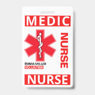 Red Medical Print Nurse Custom Name Employee Badge