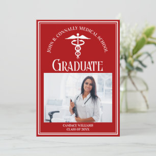 Red Medical School Graduation Photo Announcement