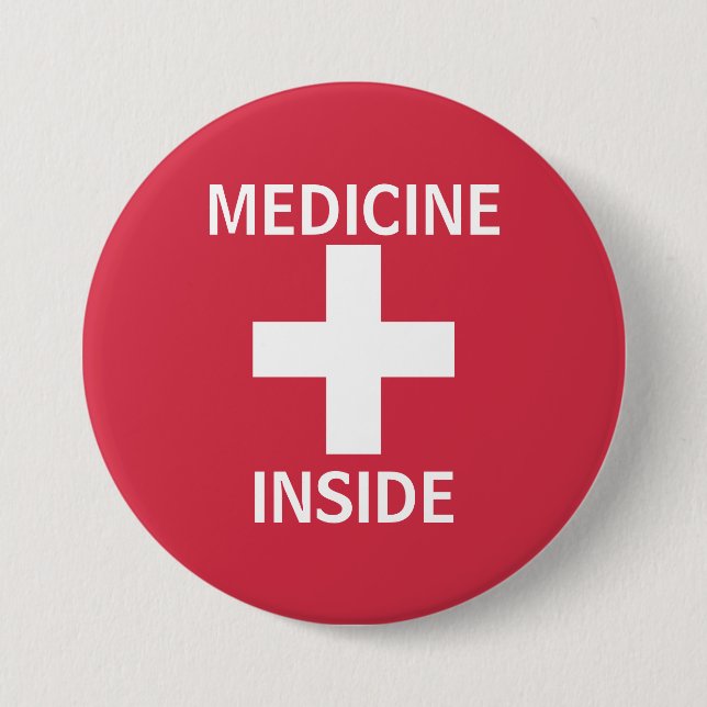 Red Medicine Inside First Aid Symbol Medication 3 Inch Round Button (Front)