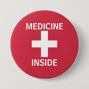 Red Medicine Inside First Aid Symbol Medication 3 Inch Round Button