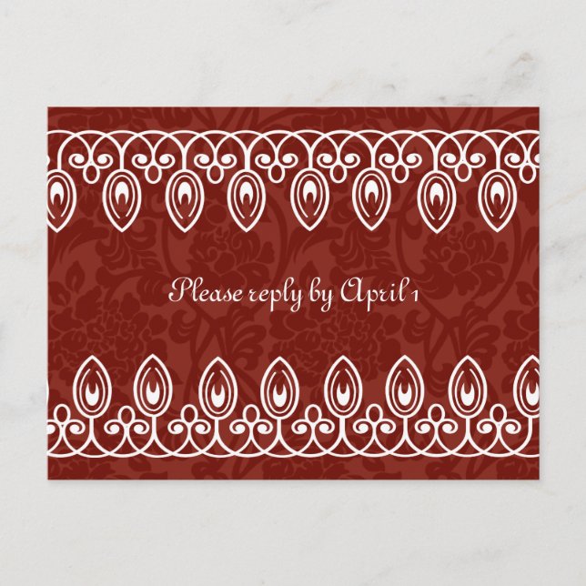 Red Medieval Brocade rsvp Invitation Postcard (Front)