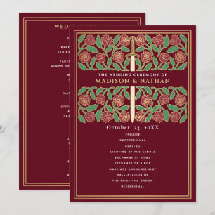 Red Medieval Gold Floral Sword Royal Wedding Program